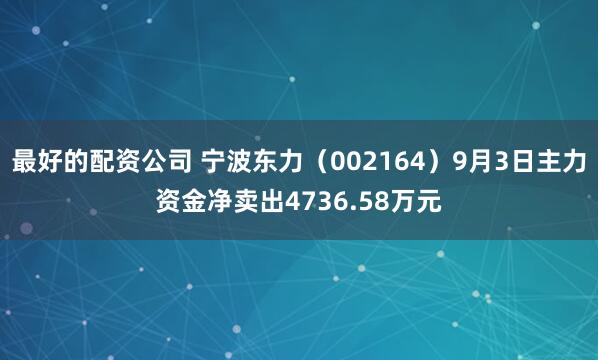 最好的配资公司 宁波东力（002164）9月3日主力资金净卖出4736.58万元